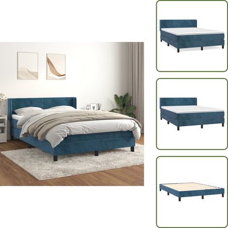 Boxspringbett mit Matratze Dunkelblau 140x200 cm Samt - Samtbett - Boxspringbett - Doppelbett - Bettenrahmen - Luxusbett (1/5)