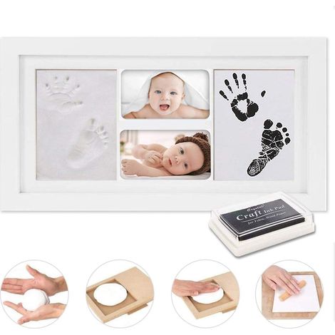 1 Cadre photo, Empreintes mains pieds bébé, Argile non toxique, Séchage air libre, Décoration murale table (1/5)