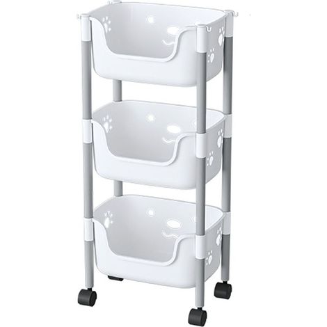 Chariot de Rangement 3 Niveaux en PP Blanc Gris Ourson avec Roues pour Cuisine Chambre Enfant (1/5)