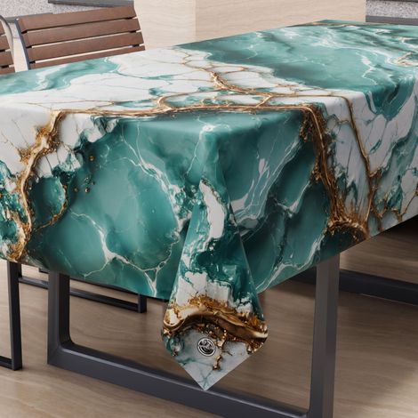 Nappe Anti-Taches rectangulaire pour Table de Cuisine, élégante, Effet marbre, Bleu Ciel, 12 Places (140 x 240 cm) 100% fabriquée en Italie (1/5)