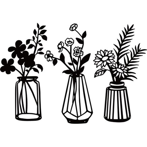 SHINING HOUSE Piezas de flores de metal para decoración de pared, arte de pared de metal negro, escultura de pared floral de metal para patio, balcón, sala de estar, dormitorio, comedor, cocina, decor (1/5)