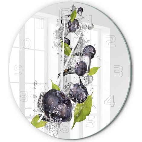 Horloge Murale Ronde Déco Murale Artistique Verre Silencieuse Salon Chambre Myrtilles avec de la glace fi 60 cm (1/5)