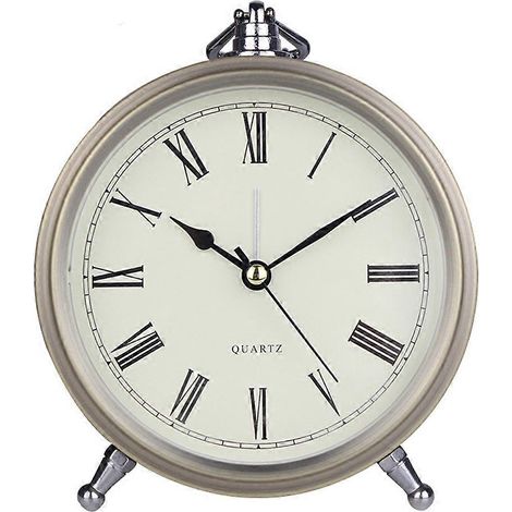 Réveil silencieux à chiffres romains en métal cuivre antique, idéal pour le salon, la chambre ou la table de chevet. (1/5)