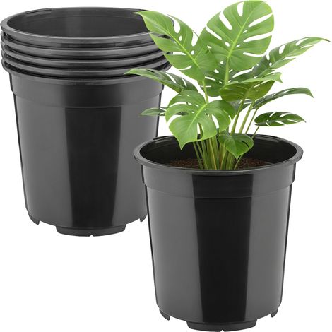 Garronda Blumentopf rund hoch Kunststoff Ø21 x 20 cm (5L) 5er Set mit Drainagelöchern Pflanztopf robustes PP Pflanzgefäß für Garten Gewächshaus Balkon Anzucht Innen Außenbereich Schwarz GD-0203