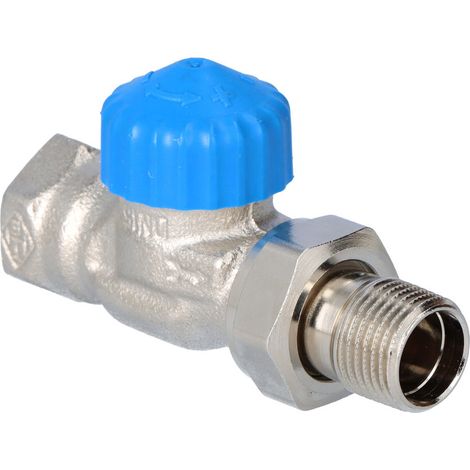 Valvola termostatica diritta DN15, nichelata, con resistenza particolarmente bassa, cappuccio blu, kvs 2,50, senza preregolazione (1/5)