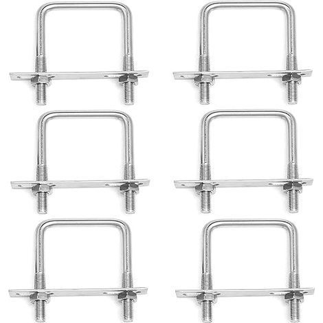 6 Pièces Acier Inoxydable Boulons En U M8 x 60 mm x 100 mm Boulon Carré en U Avec Écrous et Plaque De Cadre Boulons de Serrage Fixation pour Fixation Tuyaus (1/4)
