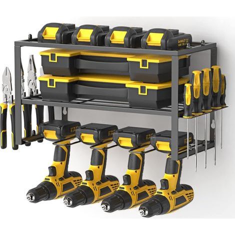 Rangement pour outils électriques, porte-outils pour perceuse électrique, étagère à outils robuste et 1 lot de 3 étagères à outils sans fil pour perceuse flottante - Étagère murale pour 4 (1/5)