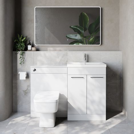 Napoli 390 Cento Gloss White 1200mm 2 Door Vanity Unit Toilet Suite with Glide Basin - 1200mm - Chrome 160mm HandleWith Kingston Toilet Pan and Seat