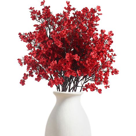 16 künstliche Schleierkrautblüten für Herbstdekorationen, Blumensträuße für Vasen, Tischdekorationen für Hochzeiten, rot (1/3)