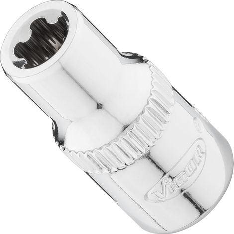 VIGOR Steckschlüsseleinsatz, 1/4 (6,3 mm) Vierkant hohl, Außenprofil mit 5 abgerundeten Flanken (TORX-ähnlich), SW E7+ (1/2)