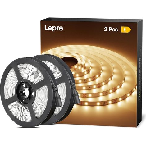 Ruban LED 10m Blanc Chaud 3000K Lot de 2 rouleaux de 5m, 600 LEDs SMD 2835, 16W 2300lm, pour meuble, escalier. 12V Adaptateur requis (1/5)