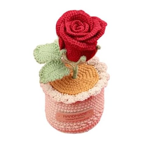 Rose tricotée à la Main en Pots, Ornement de Pot Crochet, décoration Maison, pour Saint-Valentin, Anniversaire Mariage, Arrangement Fleurs Crochet A - (1/4)