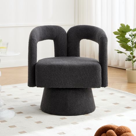 Fauteuil d'appoint pivotant à 360° — Chaise ronde avec accoudoirs rembourrés — Fauteuil en tissu doux, idéal pour salons, chambres, bureaux et salles d'attente — Gris foncé (1/4)