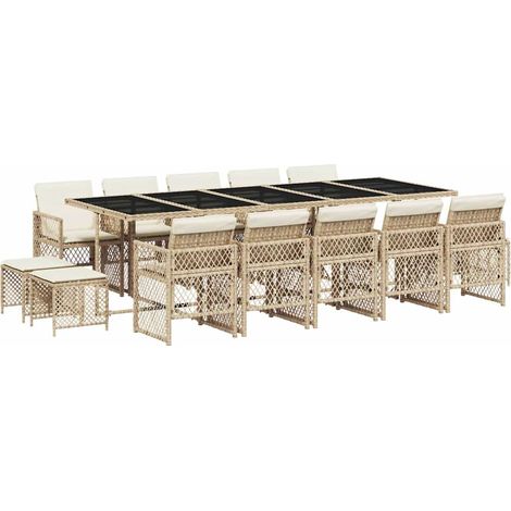 Maison Exclusive - 15-tlg. Garten-Essgruppe mit Kissen Beige Poly