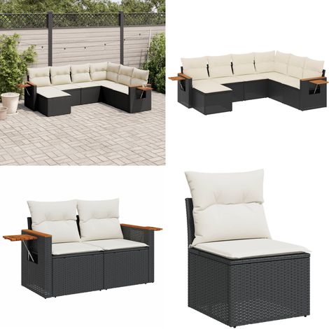 7-tlg. Garten-Sofagarnitur mit Kissen Schwarz Poly Rattan - Gartensorte - Gartenmöbelset - Outdoor Möbel - Lounge Set - PE-Rattan - Home & Living (1/5)
