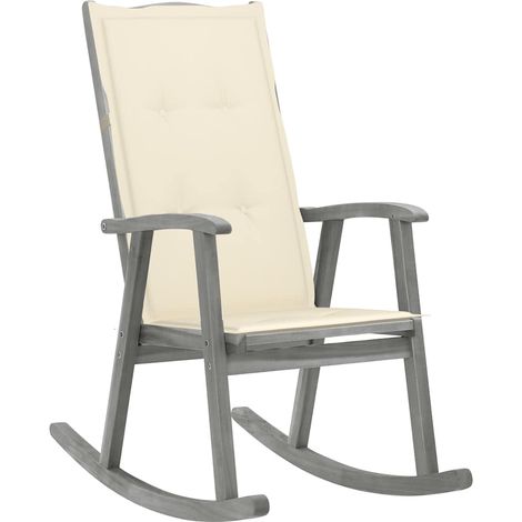 vidaXL Silla mecedora con cojines madera maciza de acacia gris (1/5)