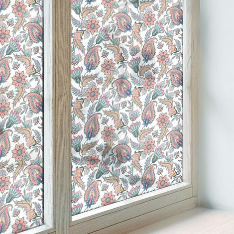 Fensterfolie 100x116 cm Sichtschutz Fenster Selbstklebend PVC Milchglas Dekorativ Dekorfolie Blickdicht Folie für Schlafzimmer Florale Eleganz