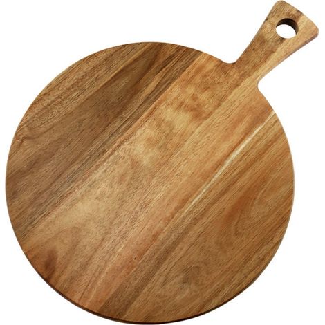 Planche À Découper Ronde - En Bois Massif - Poignée Intégrée - Pour Viande Fromage Légumes Pain - Usage Cuisine Service Table - 1 Pièce (1/5)