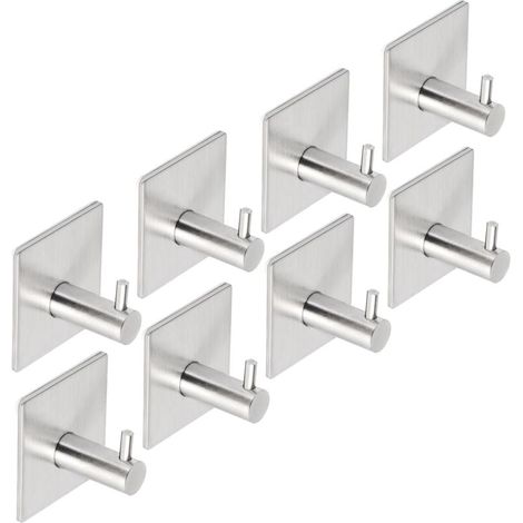 Klebehaken aus Edelstahl, Handtuchhaken, rostfrei, kein Bohren erforderlich (Silber, 8er-Pack) (1/4)