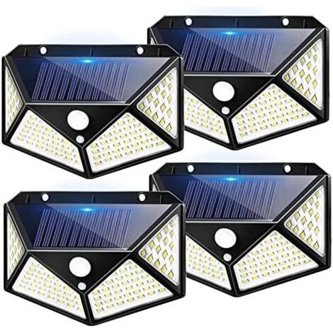 4 PCS Ensemble de lampes solaires extérieures 100 LED avec détecteur de mouvement,étanchéité IP65, luminaires muraux pour jardin (1/3)