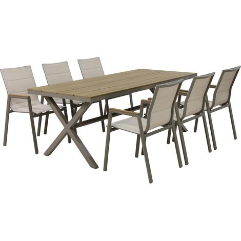 Primaster Garten-Essgruppe Milos 6 Personen Aluminium taupe/creme Sitzgruppe (1/2)
