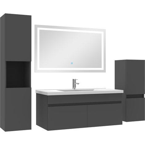Ocean meuble Salle de Bain 100cm simple vasque + colonne + miroir LED Anthracite (1/5)