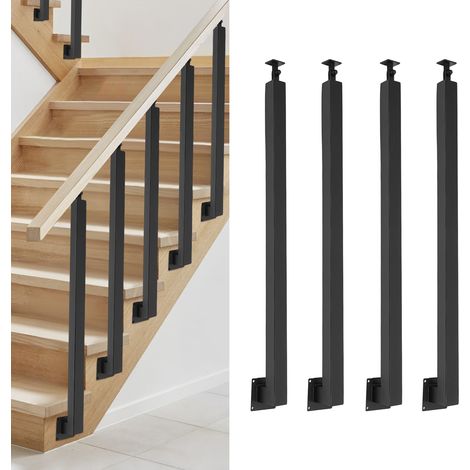 Lot de 4 poteaux de garde-corps carrés de 95 cm à fixation latérale — Poteaux de garde-corps métalliques réglables à 43°, en fer, adaptés aux terrasses, balcons et escaliers (1/5)