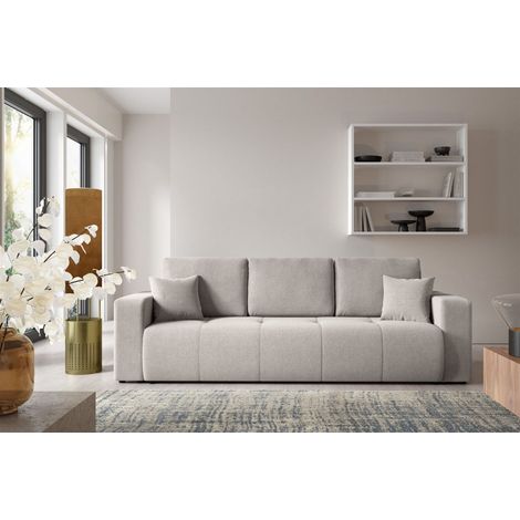 Sofa 3-Sitzer mit Schlaffunktion AUGUSTO in Stoff Wind Hellgrau (1/5)