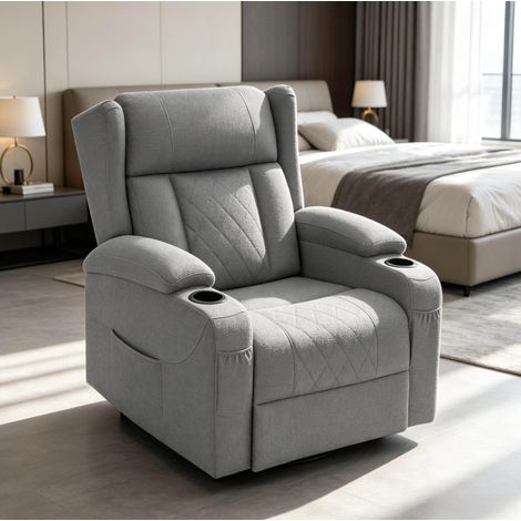 Sillón TV relax giratorio con respaldo reclinable y reposapiés, gris HAVRYA (1/5)