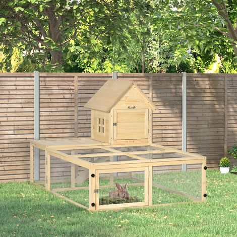 Cage à lapin en bois, enclos pour animaux, clapier à lapin à 2 étages avec espace de course, rampe et portes verrouillables (1/5)