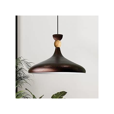 Schlichte Teuton Pendelleuchte in Hutform aus Holz – Vintage-Kronleuchter E27 Ø35 cm für Wohnzimmer, Schlafzimmer oder Esszimmer (1/4)