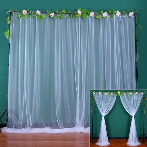 Voilage blanc pour décoration de mariage, chambre, extérieur - Rideau semi-transparent en filet, 1,5x3m, prêt à poser (1 pièce) (1/5)