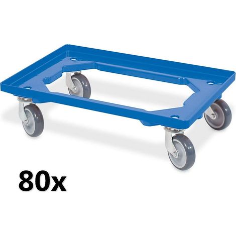 BRB 80x Transportroller für 600x400 mm Eurobehälter, blau, 4 Lenkrollen, graue Gummiräder