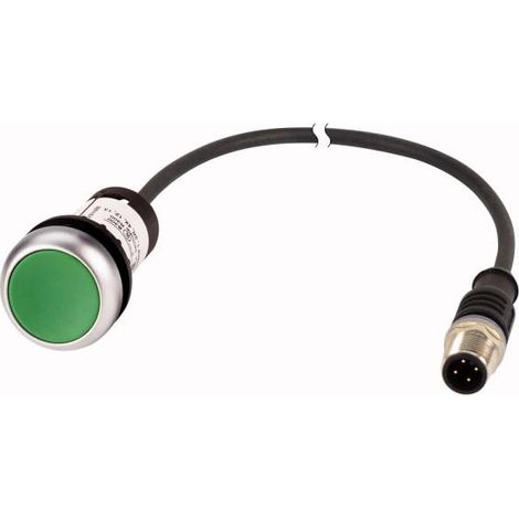 Bouton-poussoir RMQ Compact vert plat à accrochage 1o/0f M12A-male câble noir 0 2 m. EATON C22-DR-G-K10-P1