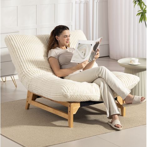 Beanbag-Sessel aus Cord Weiß mit Rückenlehne OKMYHOME (1/5)