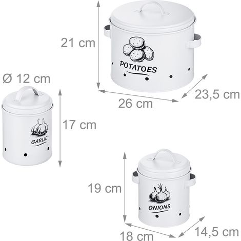 Set di 3 scatole portaoggetti decorative da cucina per patate, cipolle e aglio, 21 x 26 x 23,5 cm, in acciaio grigio 130017314