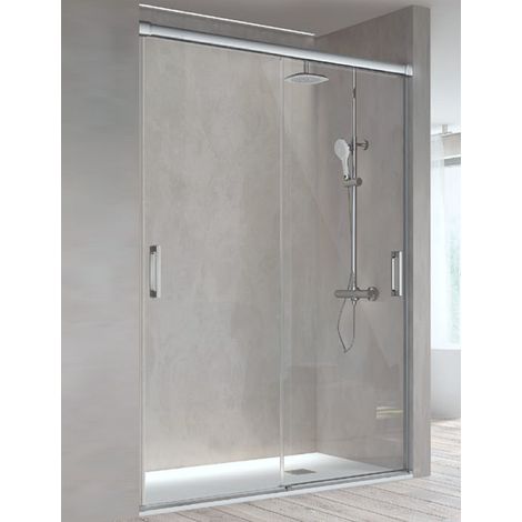 Mampara de Ducha Frontal - 2 Puertas Correderas [Apertura por ambos lados] - Cristal de Seguridad de 6 mm - Modelo Betty (120 - 124 cm) - CRISTAL DECORADO (1/2)