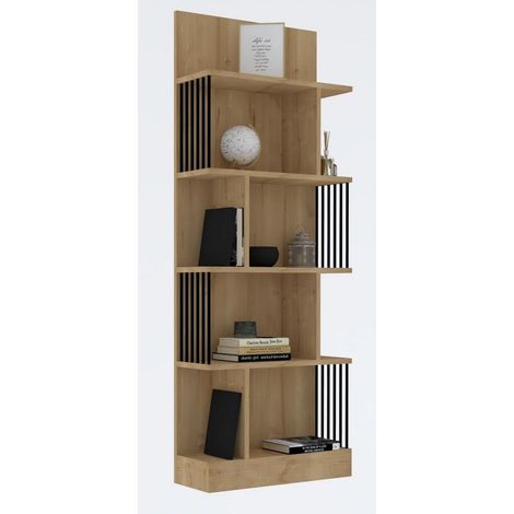 Étagère bibliothèque bois clair et métal noir Alexa 80cm (1/4)