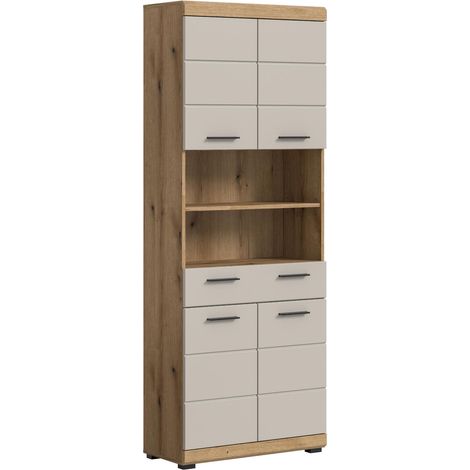 Scout Hochschrank Bad 4 Türen, 1 Schublade, 2 Regale Kaschmir Dekor matt, Eiche Dekor.