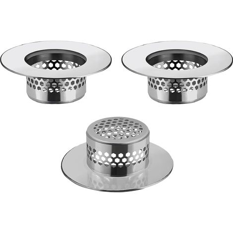 Crépine de lavabo (lot de 3), protège-bonde pour lavabo et baignoire, récupérateur de cheveux pour filtre de bonde en acier inoxydable (1/4)