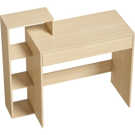 Bureau avec rangement, bureau d'ordinateur avec 3 étagères de rangement et tiroir, 100 x 40 x 90 cm, bois naturel (1/5)