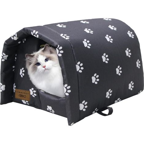 Outdoor Cat Kennel Waterproof Foldable Weatherproof Shelter with Plush Cushion Warm Winter Tent for Cats and Dogs 42 x 31 x 28 cm (1/5)