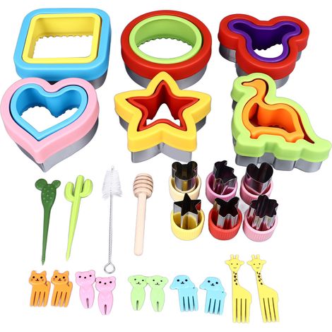 Set di 26 taglia-sandwich e sigillatori in acciaio inox, per pane, biscotti, verdura, frutta, stampini con forchette, bastoncino per mescolare, pennello per la preparazione di dolci fai da te. (1/5)