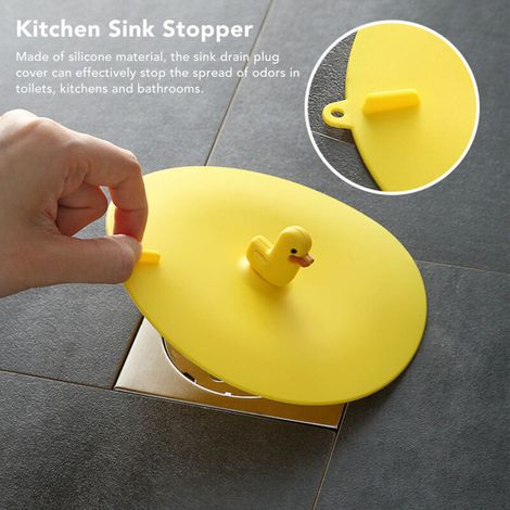 Bouchon de Siphon Silicone Anti-Retour d'Odeurs et Anti-Cafards - Couverture de Drain Multifonctionnelle pour Salle de Bain, Toilettes et Cuisine (Duck Jaune) - 1 Pièce (1/4)