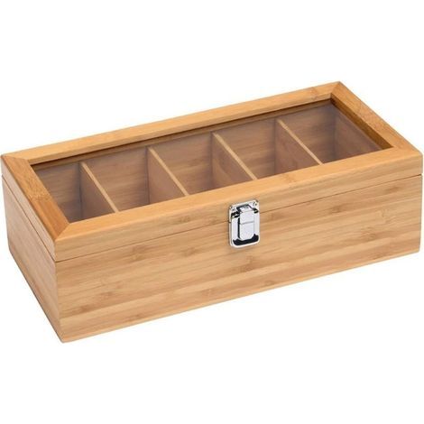 Boîte à thé en bois avec couvercle transparent et 5 compartiments. (1/5)