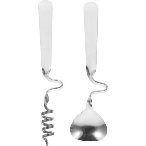 Set mit 2 Dessertlöffeln aus Edelstahl, praktische, gebogene Teelöffel (silber) – 14 x 3,2 x 1 cm – Silber (1/4)