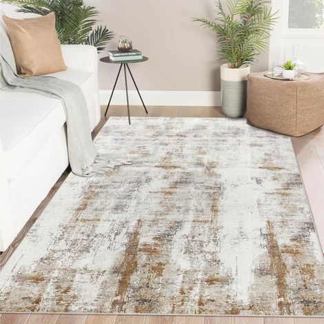 Teppich Wohnzimmerteppich Kurzflor waschbar 120 x 170 cm Beige Braun (1/5)