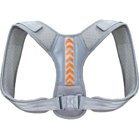 Correcteur de posture pour hommes et femmes - Support dorsal réglable, soutien de la clavicule et soulagement des douleurs au cou, au dos et aux épaules - gris orange (S - poids 20-40 kg) (1/5)