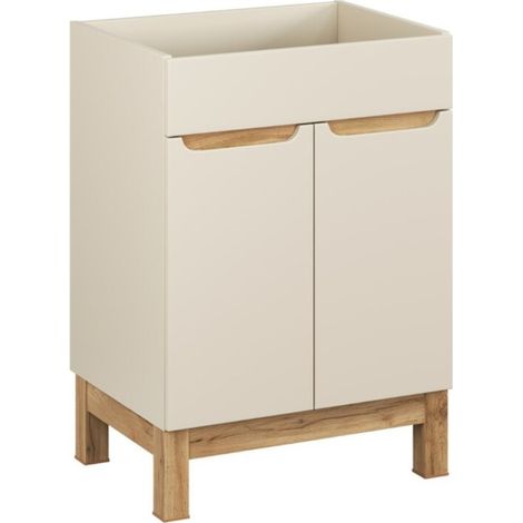 Möbelwaschtisch ERMANO – 2 Türen – Kaschmir und Eiche – B60 × H84 × T46 cm – Freistehend