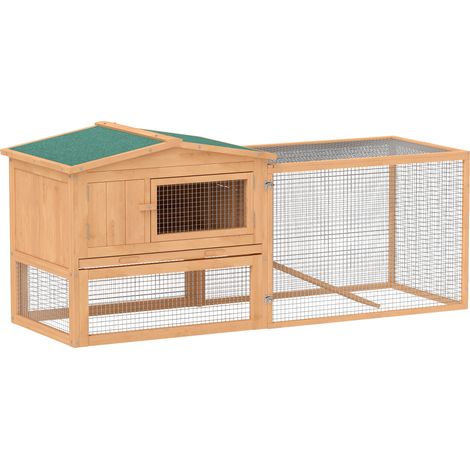 Pawhut Wooden Rabbit Hutch Guinea Pig hutch House 2 Tier with Rabbit Run for Outdoor Garden Backyard, 85 x 24 x 57cm